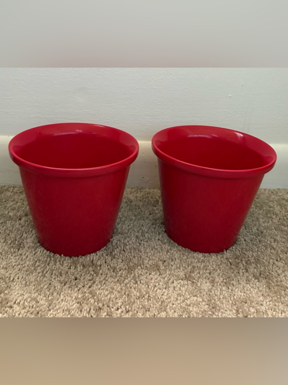 IKEA Bright Red Ceramic Planter Pots - Set of 2